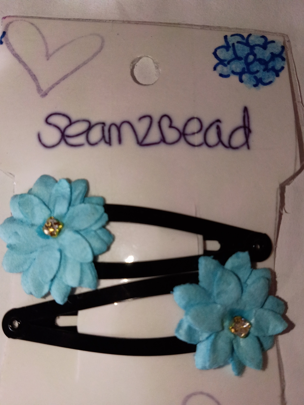 Light Blue Floral Snap Hair Clips - Pair